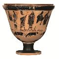 Pyxis, a vase for keping jewels. On the outside is depicted the wedding of Hercules and Hebe. 550-525 BCE